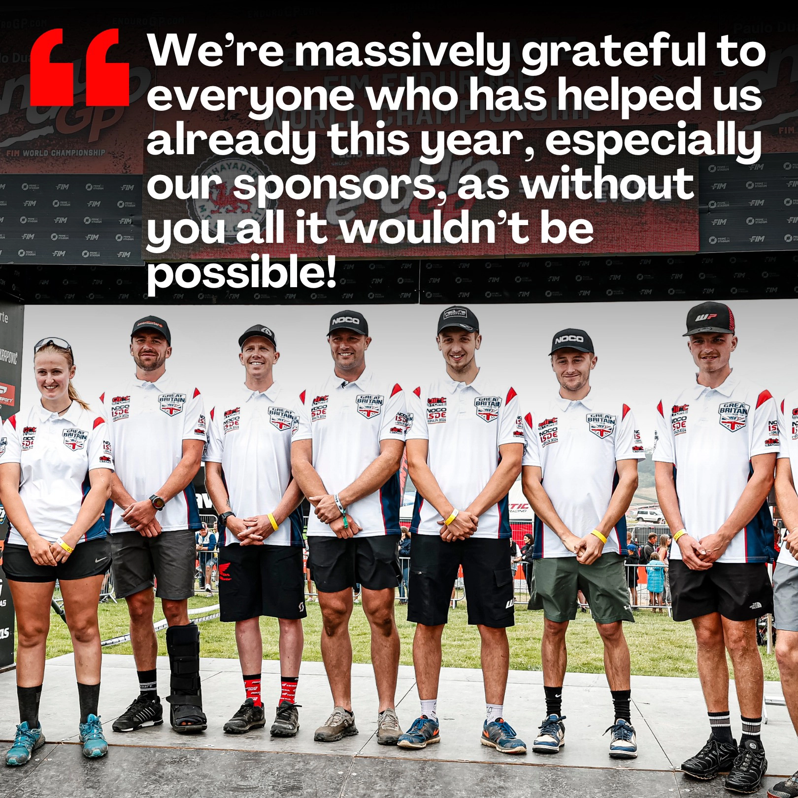 ISDE Team GB members line up for a photo on the podium